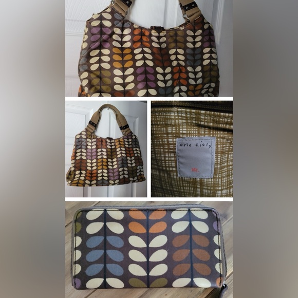 Orla Kiely BAG & WALLET, Brown Multicoloured Stem Waxed Cotton Shoulder - Picture 1 of 14